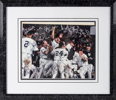1996 New York Yankees Team Signed Framed 20x23 Photograph with 35 Signatures (PSA/DNA)